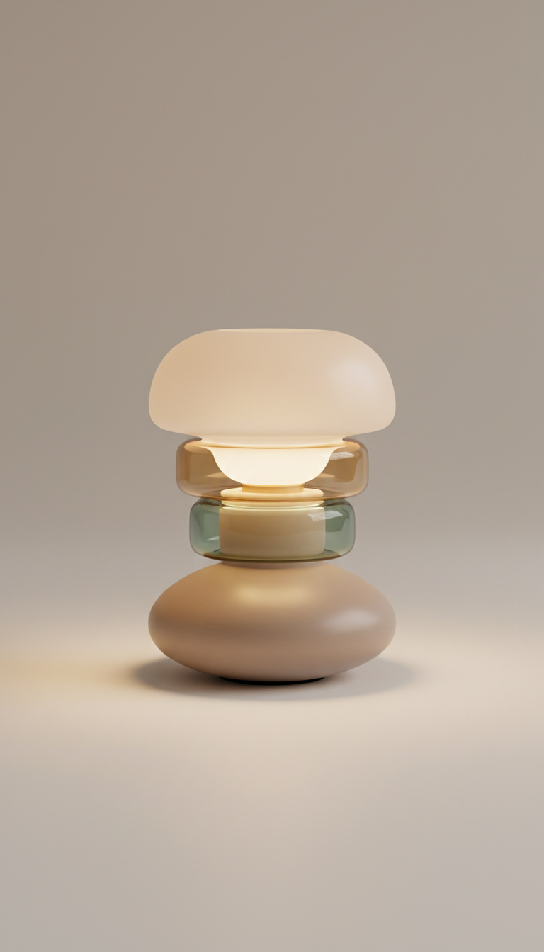 Sculptural Glass Table Lamp With Brass Base