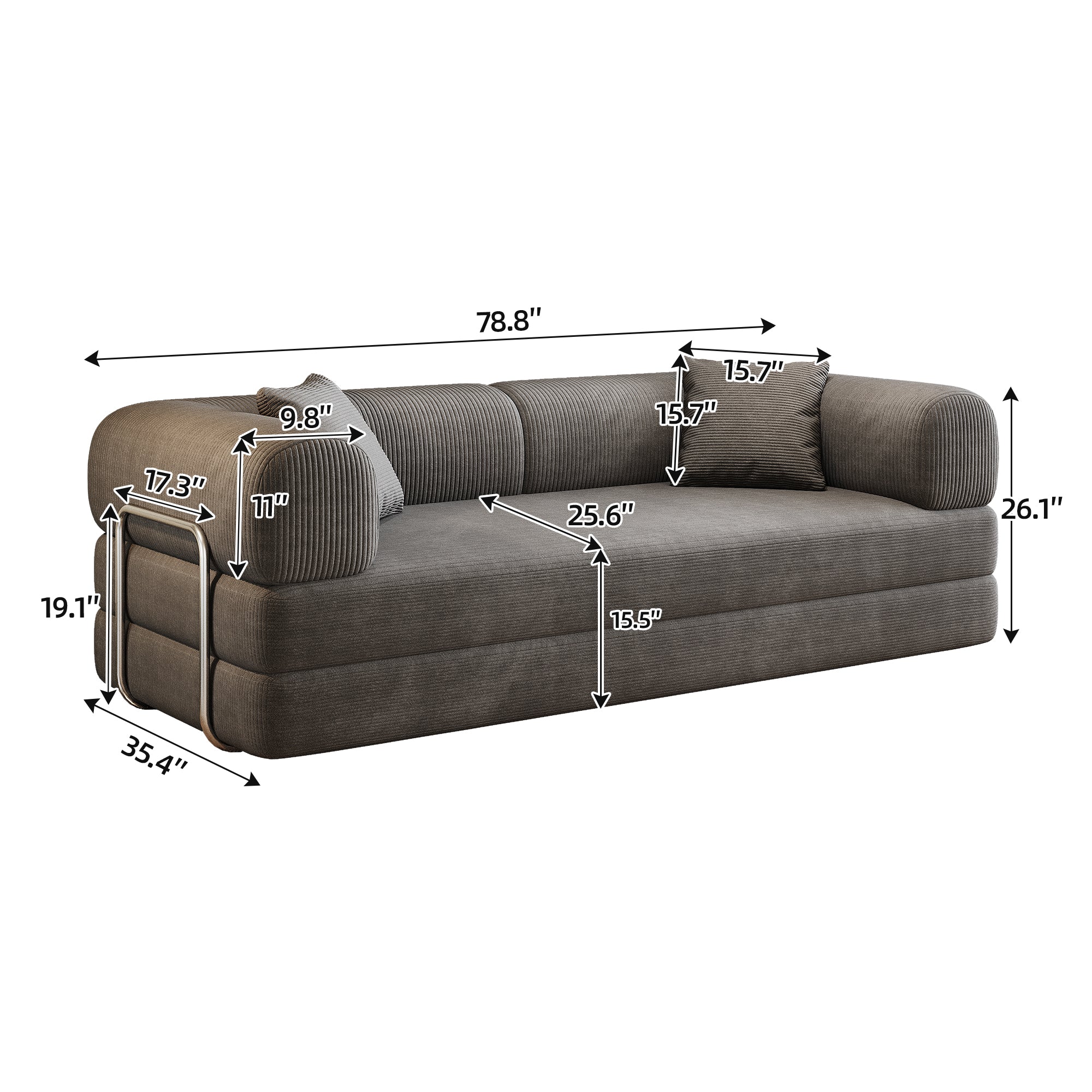 Milo 78.8" Floor Sofa - Rust Corduroy