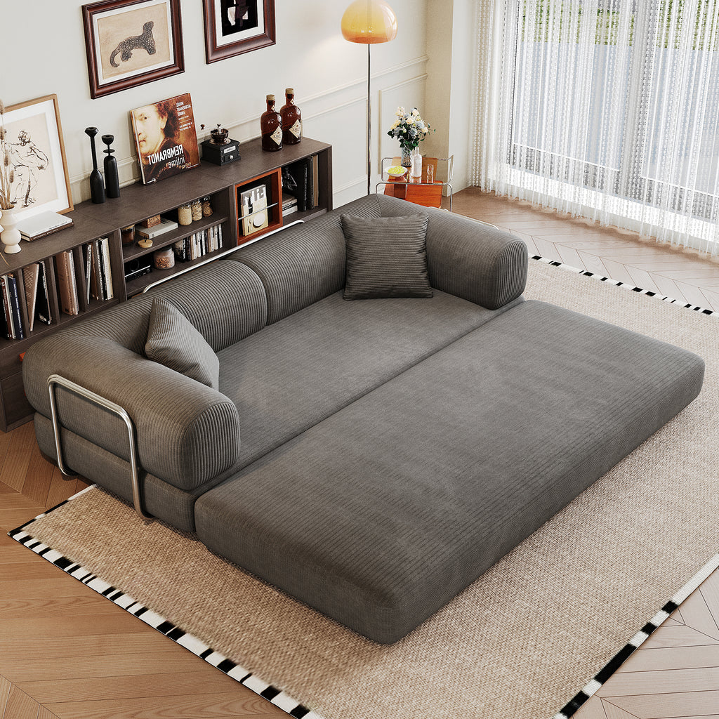 Milo convertible sleeper sofa bed folded out flat for sleeping