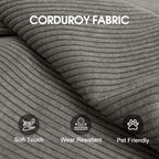 Close up of premium ribbed corduroy upholstery on a modern floor couch