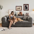Modern Milo corduroy floor sofa in a minimalist living room setting