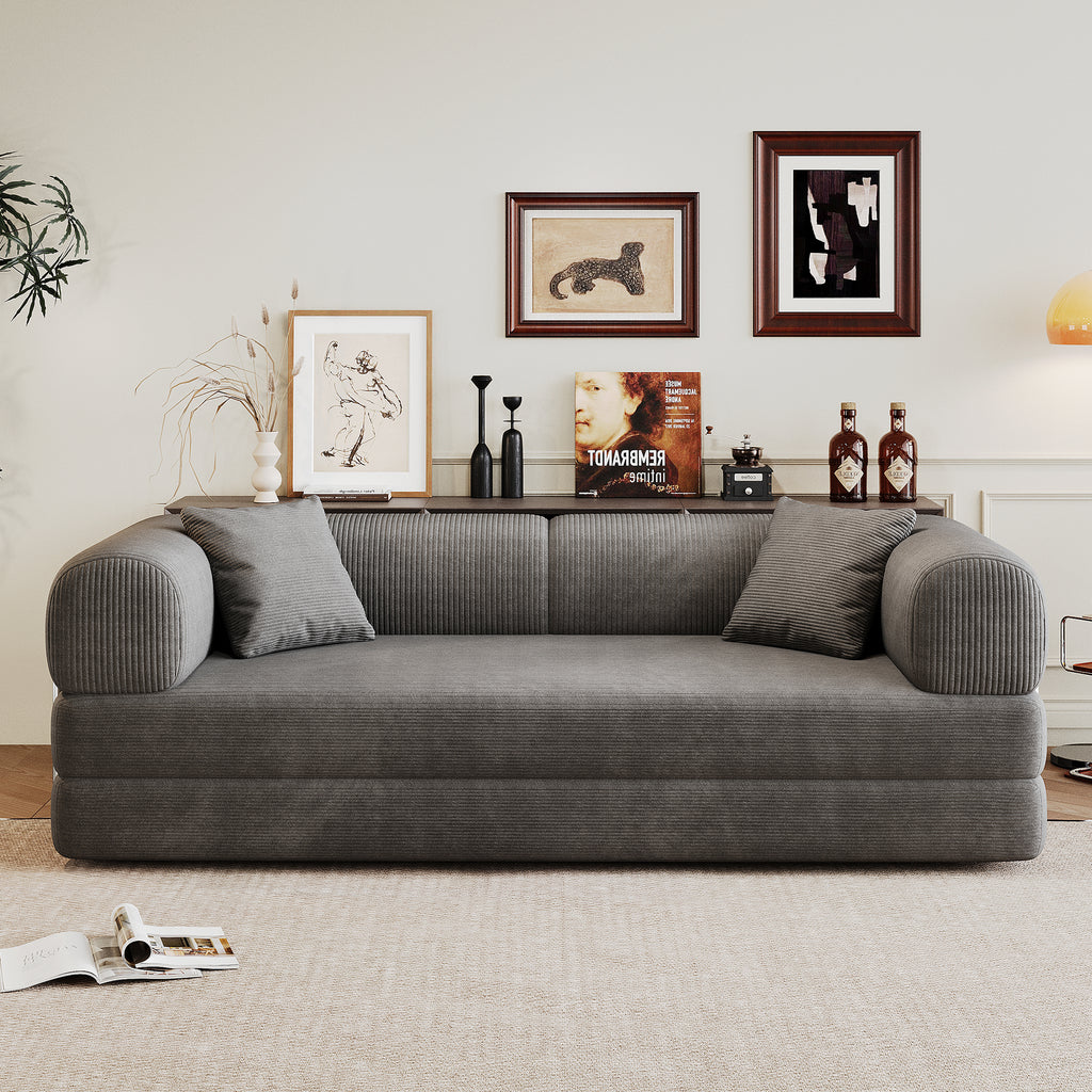 Modern Milo corduroy floor sofa in a minimalist living room setting